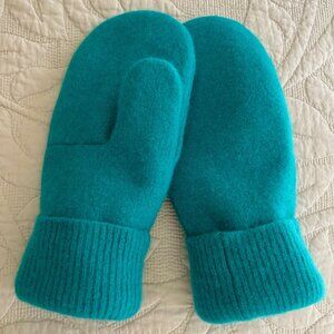 Teal Color Felted Wool/Multi Fiber Mittens handcrafted from Repurposed Sweater